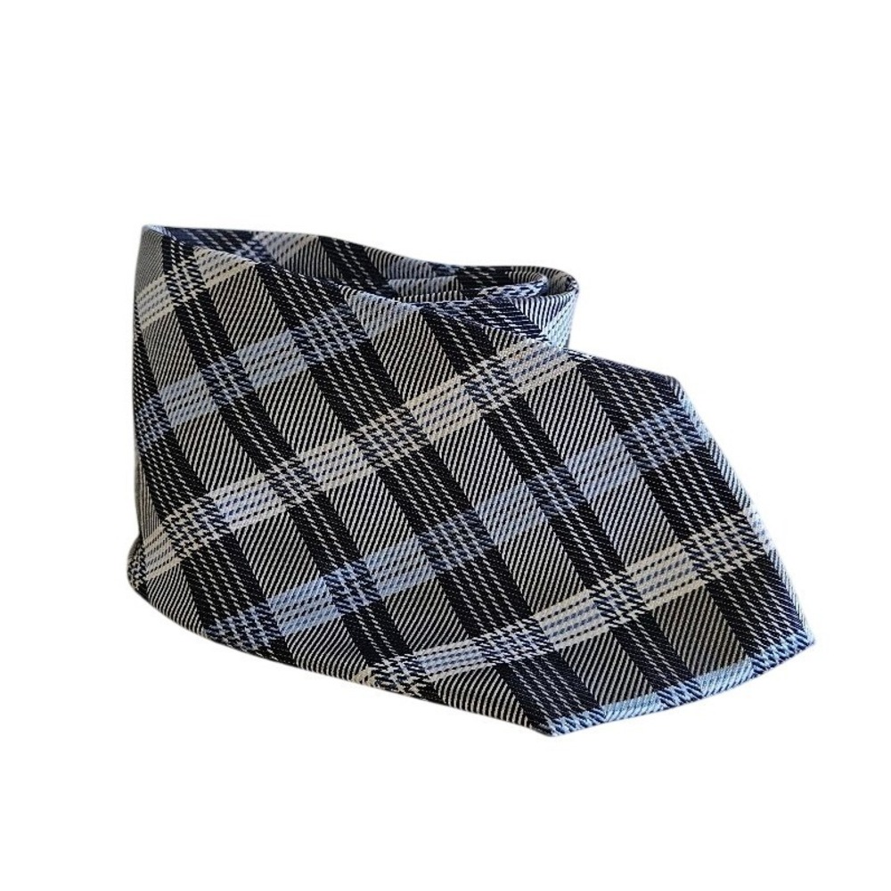 Stafford Essentials Mens Plaid Necktie Navy Blue White Textured Formal Business